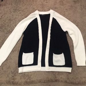 Black and white buttoned block colored cardigan